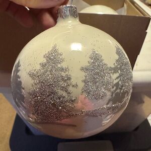 Vitbis 6pc Handcrafted Glass Ornaments made in Poland White / Silver Trees NIB